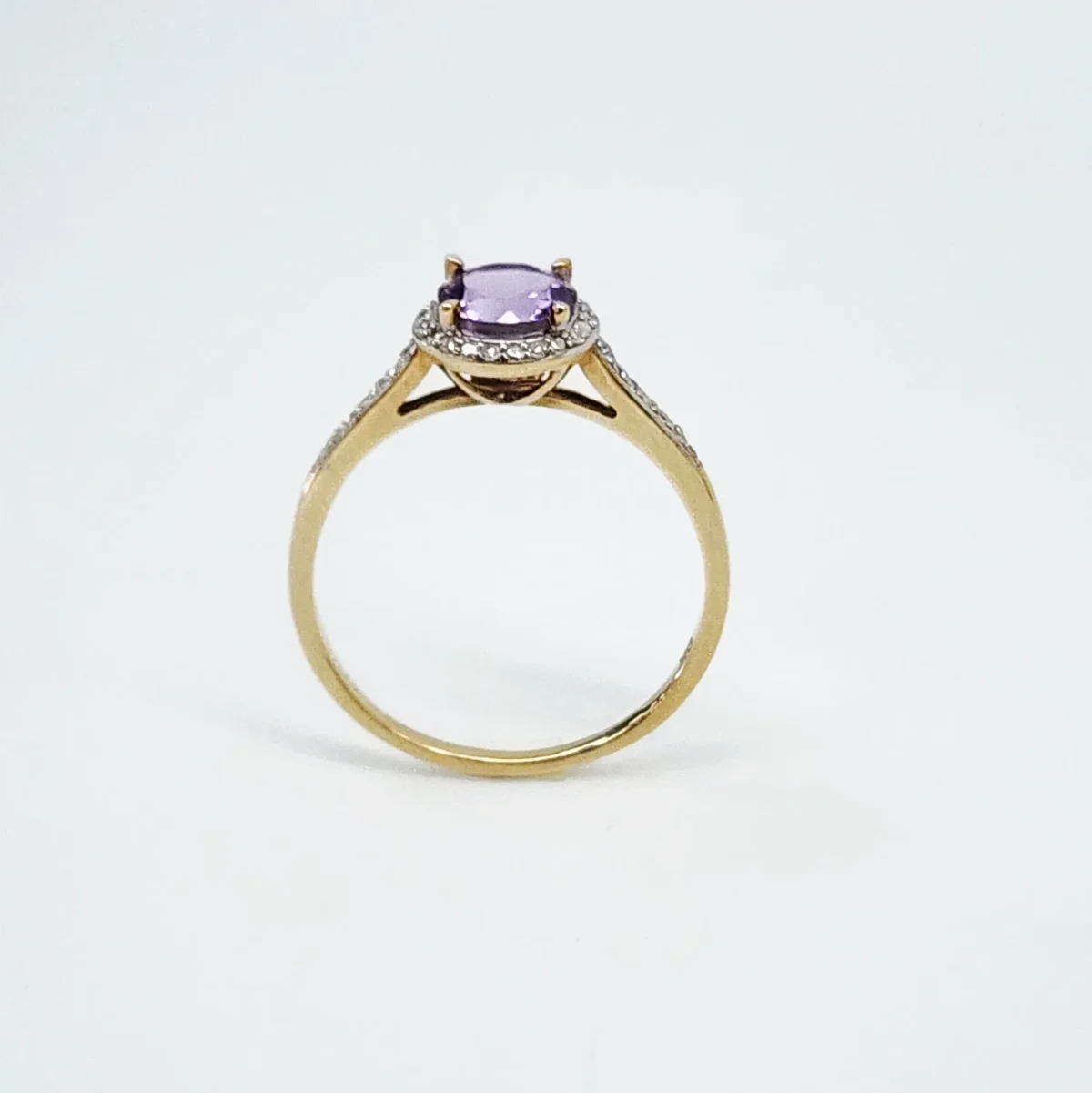 9ct Yellow Gold Amethyst & Diamond Halo Ring TDW 0.064ct - 5RG1020