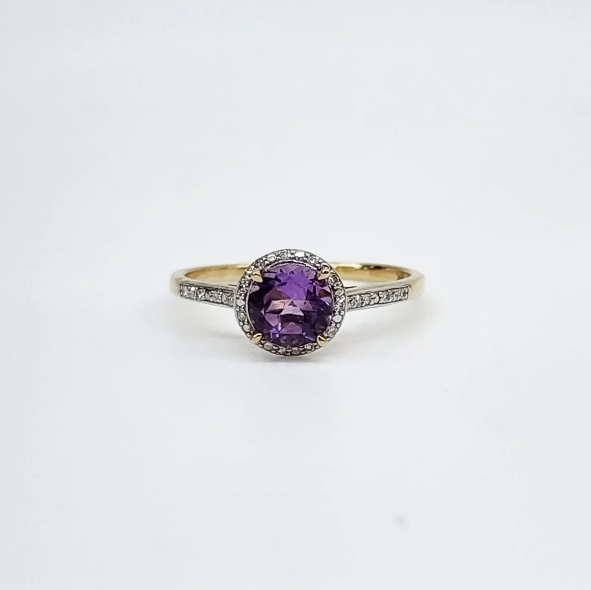 9ct Yellow Gold Amethyst & Diamond Halo Ring TDW 0.064ct - 5RG1020