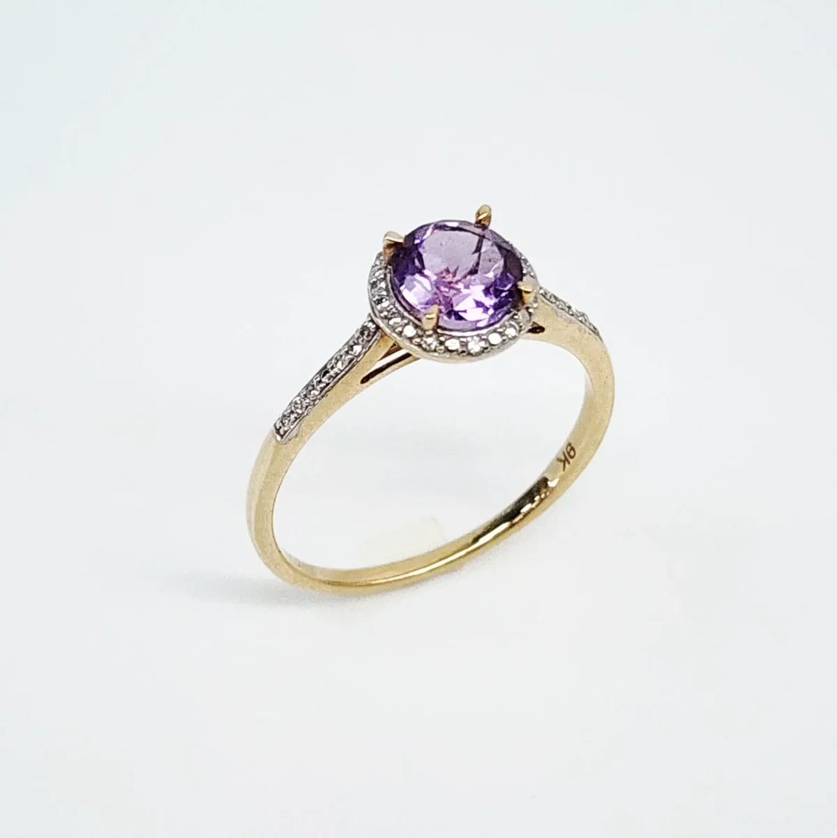 9ct Yellow Gold Amethyst & Diamond Halo Ring TDW 0.064ct - 5RG1020