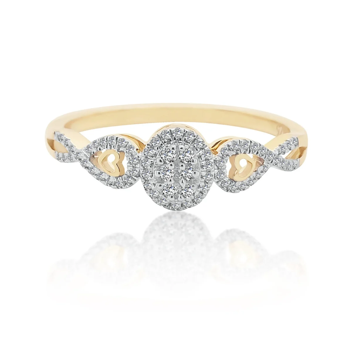 9ct Yellow Gold and Cubic Zirconia Crossover Oval Cluster Ring with Stone Set Shoulders