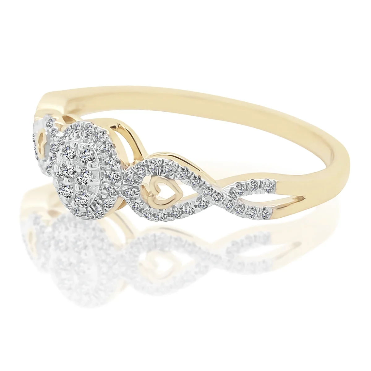 9ct Yellow Gold and Cubic Zirconia Crossover Oval Cluster Ring with Stone Set Shoulders