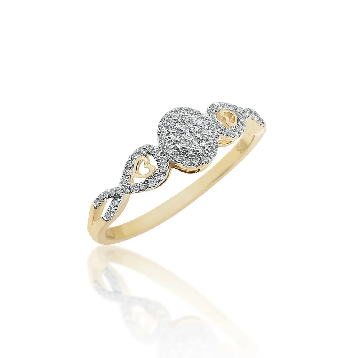 9ct Yellow Gold and Cubic Zirconia Crossover Oval Cluster Ring with Stone Set Shoulders