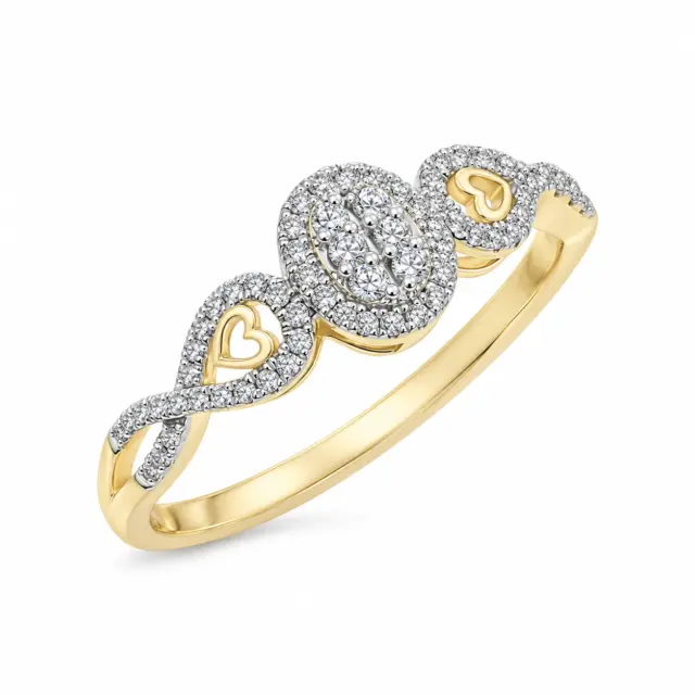9ct Yellow Gold and Cubic Zirconia Crossover Oval Cluster Ring with Stone Set Shoulders