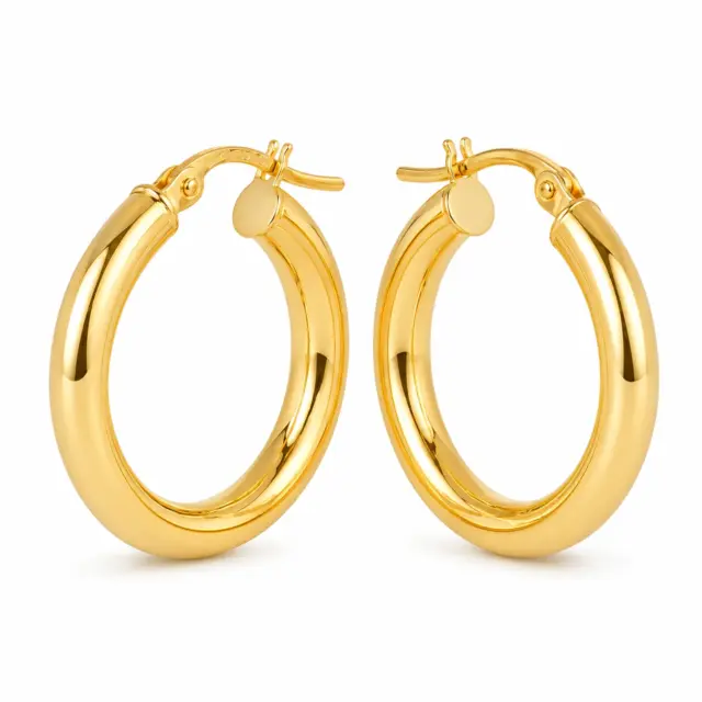 9ct Yellow Gold Aosta 3mm Plain Tube, 15mm Diameter Hoop Earrings