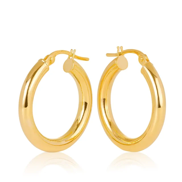 9ct Yellow Gold Aosta 3mm Plain Tube, 15mm Diameter Hoop Earrings