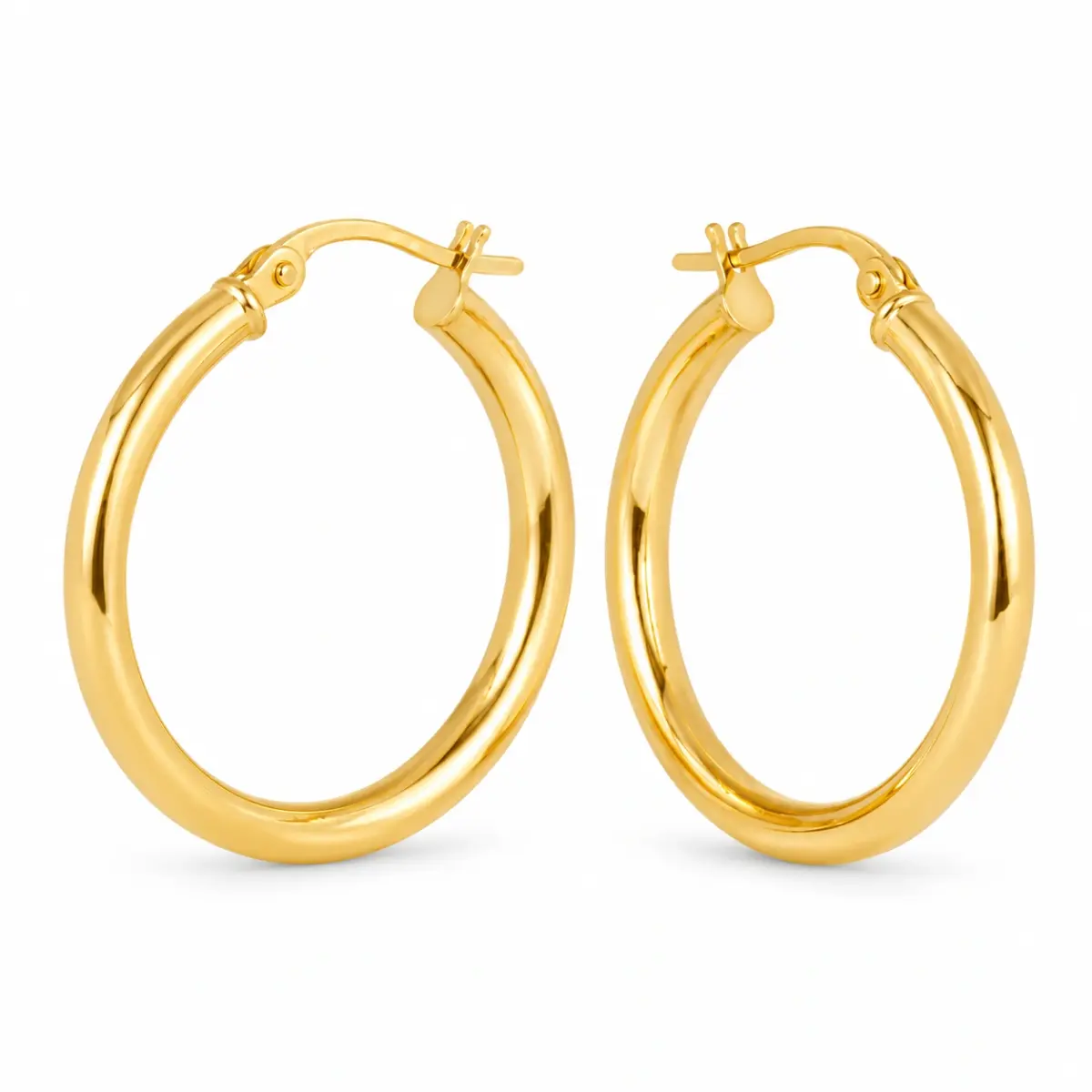 9ct Yellow Gold Aosta Plain 2.5mm Round Tube 20mm Diameter Hoop Earrings