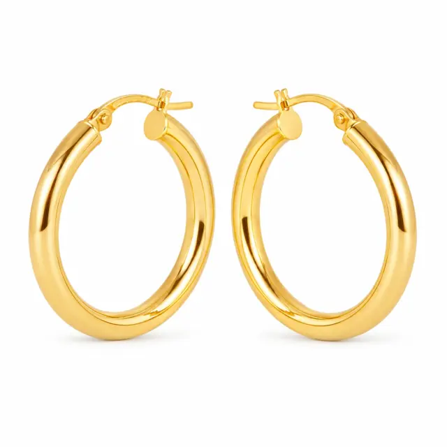 9ct Yellow Gold Aosta Plain 3mm Round Tube 20mm Diameter Hoop Earrings