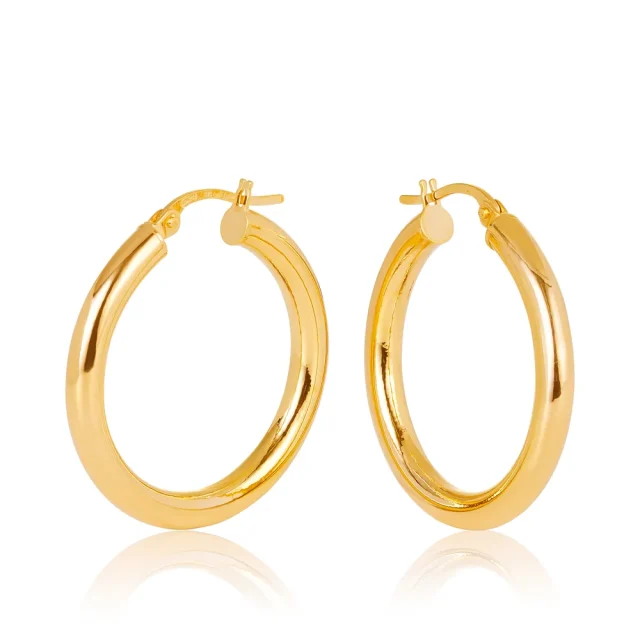 9ct Yellow Gold Aosta Plain 3mm Round Tube 20mm Diameter Hoop Earrings