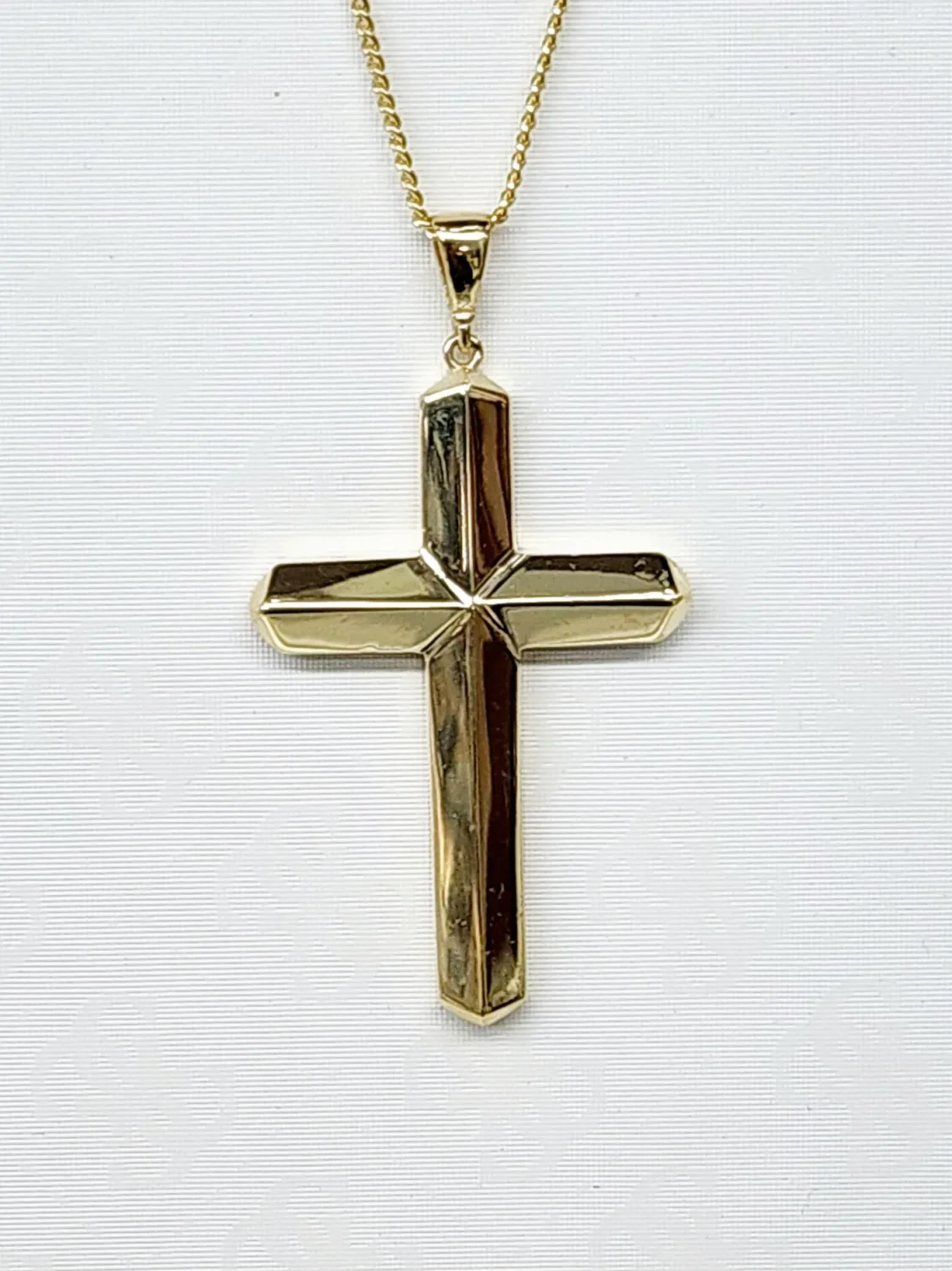 9ct Yellow Gold Bevelled Cross Pendant 22mm x 41mm