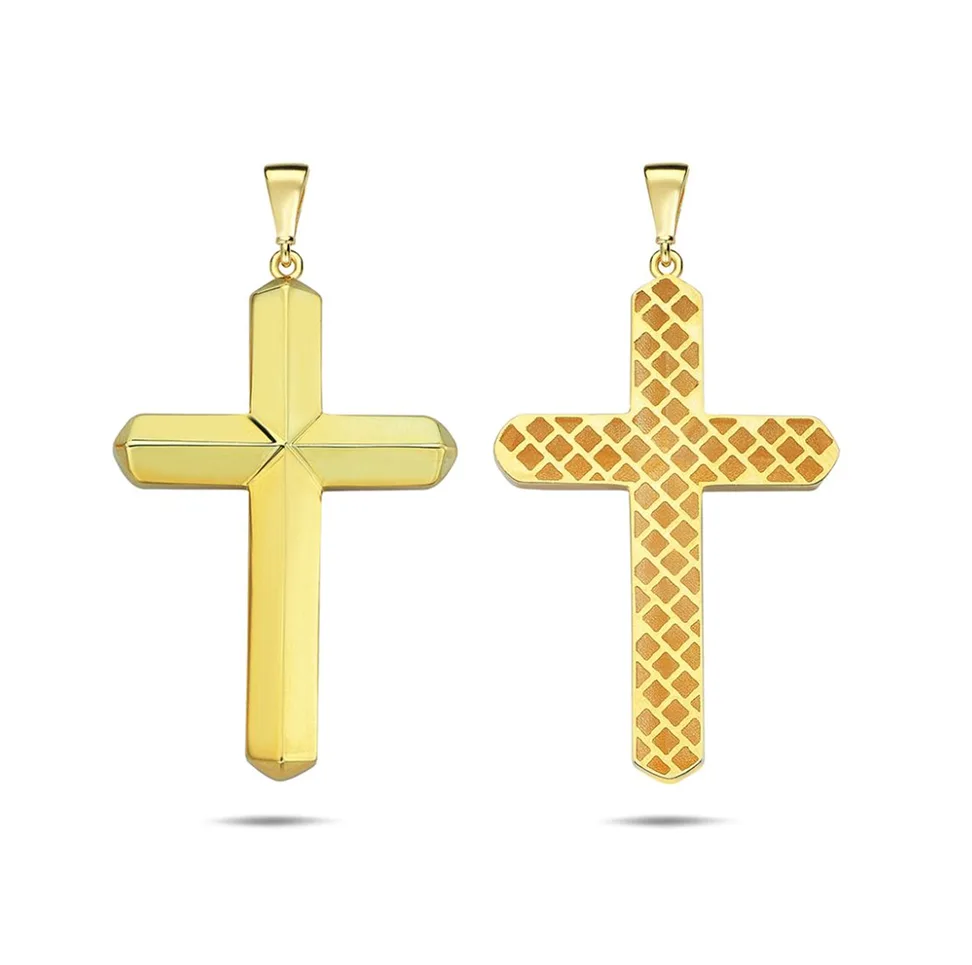 9ct Yellow Gold Bevelled Cross Pendant 22mm x 41mm