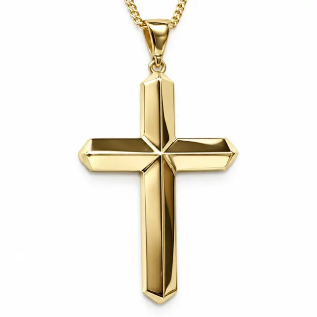 9ct Yellow Gold Bevelled Cross Pendant 22mm x 41mm