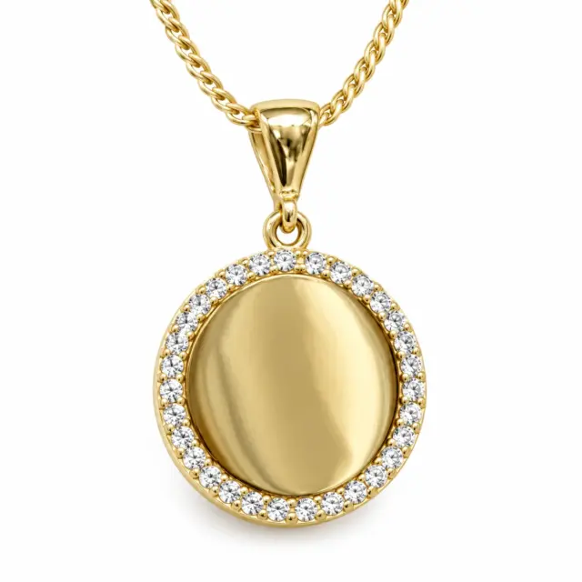 9ct Yellow Gold Bevelled Edge Rectangle Gold Plate with CZ Border Pendant