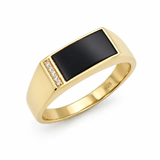 9ct Yellow Gold Black ONYX and Cubic Zirconia Ring SKU-D/A228