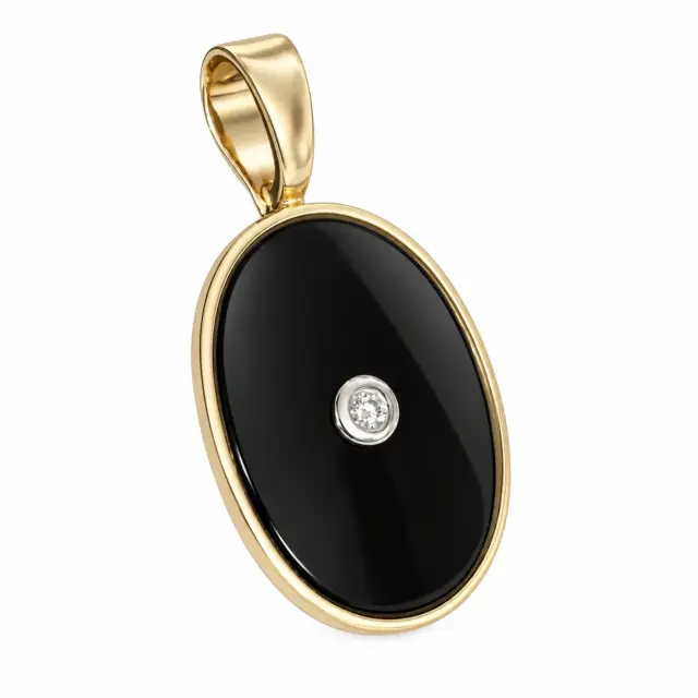 9ct Yellow Gold Black Onyx & Diamond Oval Enhancer Pendant