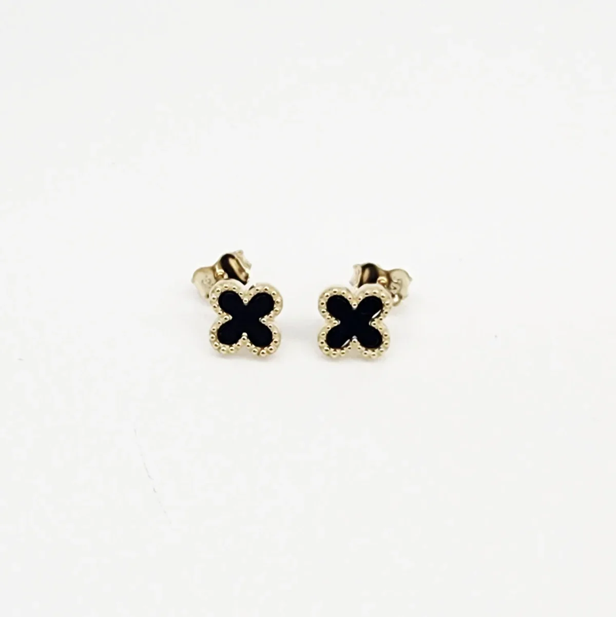 9ct Yellow Gold Black Onyx Clover Stud Earrings - 9YE0755OX