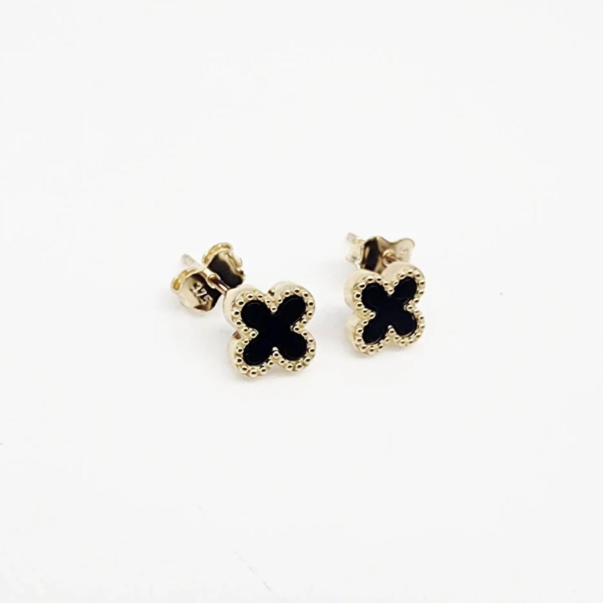 9ct Yellow Gold Black Onyx Clover Stud Earrings - 9YE0755OX
