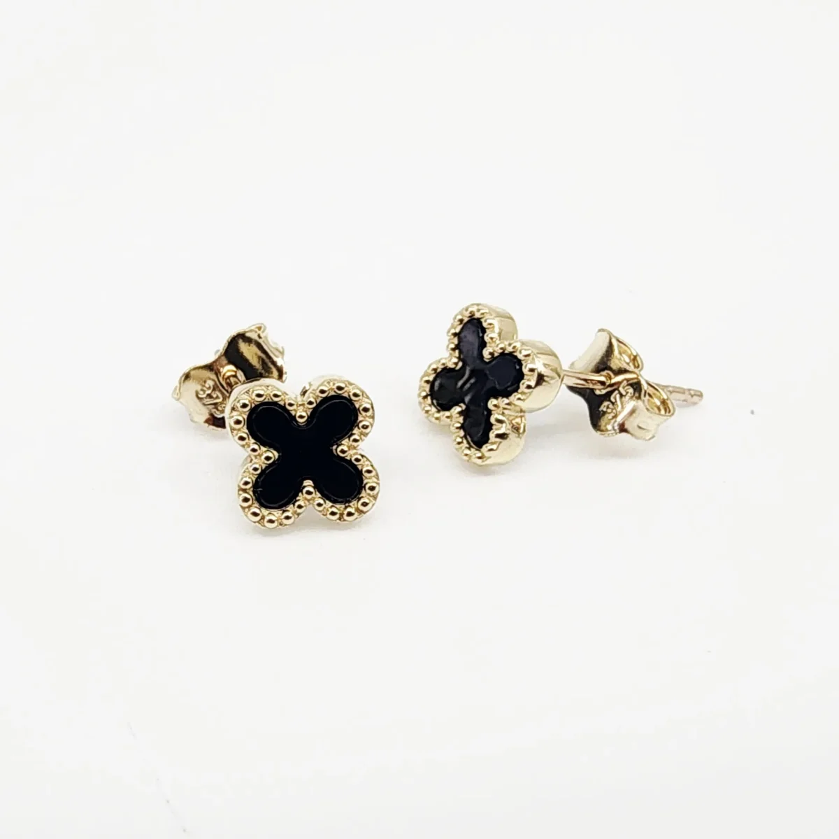 9ct Yellow Gold Black Onyx Clover Stud Earrings - 9YE0755OX
