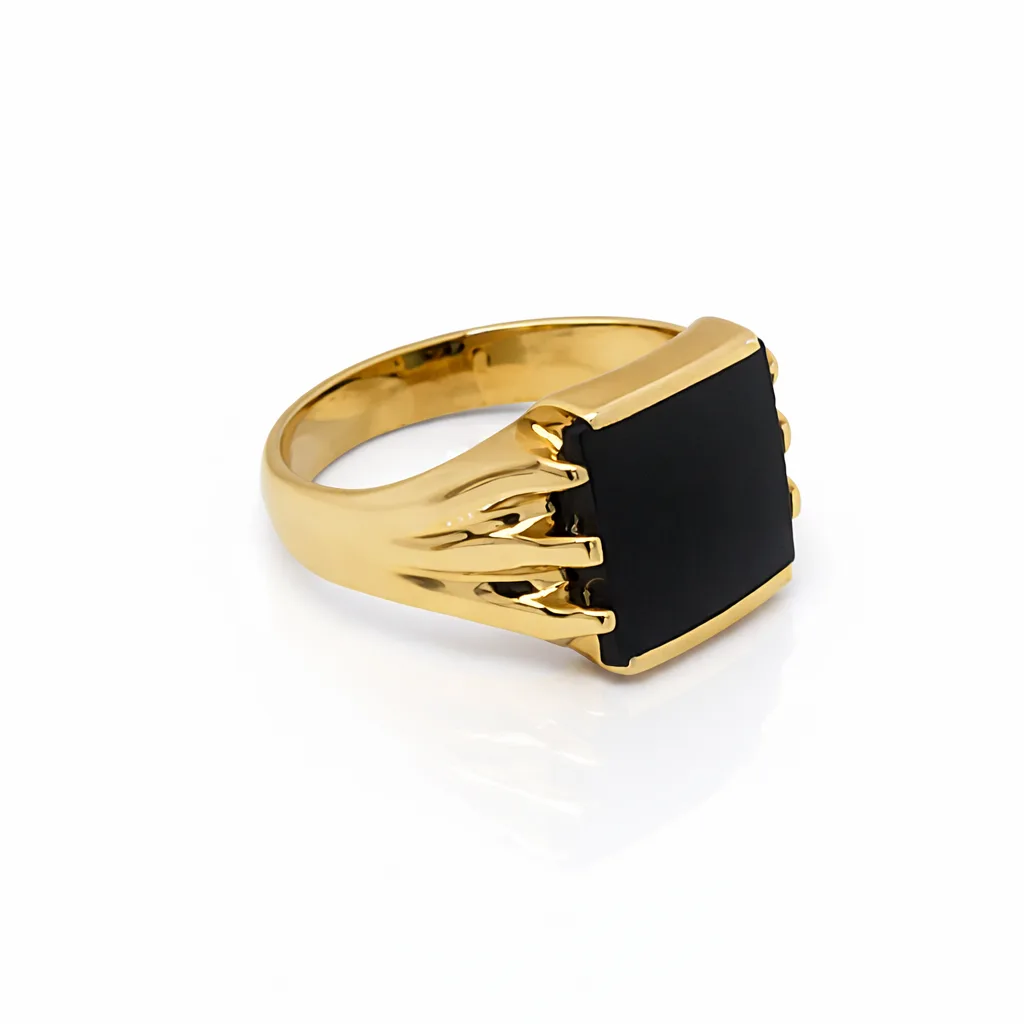 9ct Yellow Gold Black Onyx Signet Ring 12mm Square Onyx Stone - GD44X