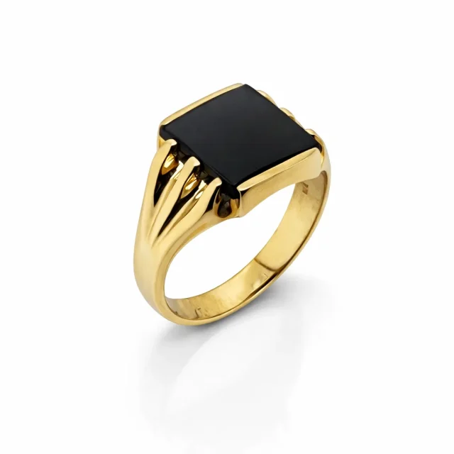 9ct Yellow Gold Black Onyx Signet Ring 12mm Square Onyx Stone - GD44X