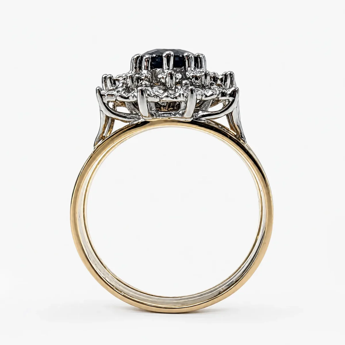 9ct Yellow Gold Black Sapphire & Diamond Halo 3 Piece Ring Set – 9CTD2053BS