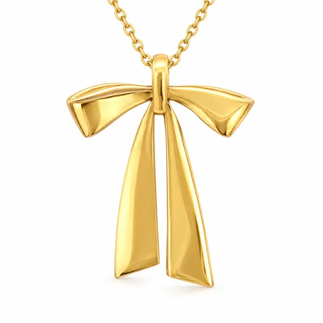 9ct Yellow Gold Bow Ribbon Pendant - 9P0047