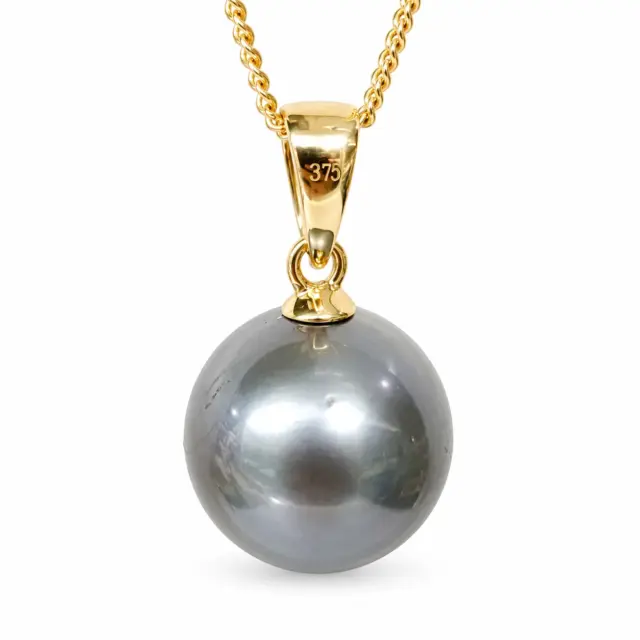 9ct Yellow Gold Cap with12mm Round Tahitian Grey Shade Pearl Pendant