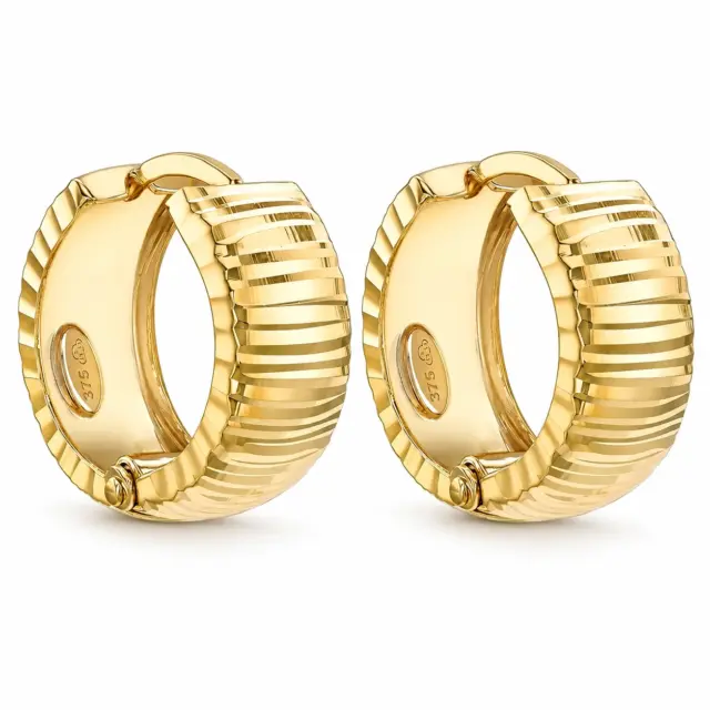 9ct Yellow Gold Carissima Huggie Hoop Earrings with Cross Striped Hoop Earrings 6 x 15.5mm