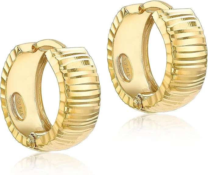 9ct Yellow Gold Carissima Huggie Hoop Earrings with Cross Striped Hoop Earrings 6 x 15.5mm