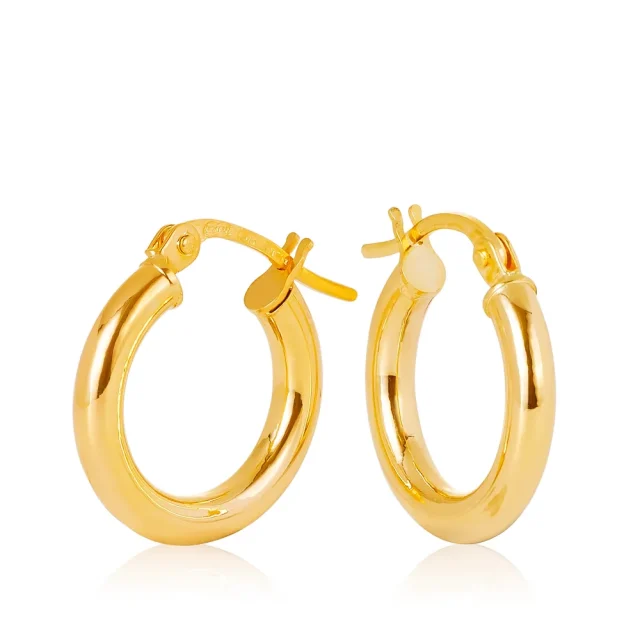 9ct Yellow Gold Celestine Plain 2.5mm Round Tube 10mm Diameter Hoop Earrings