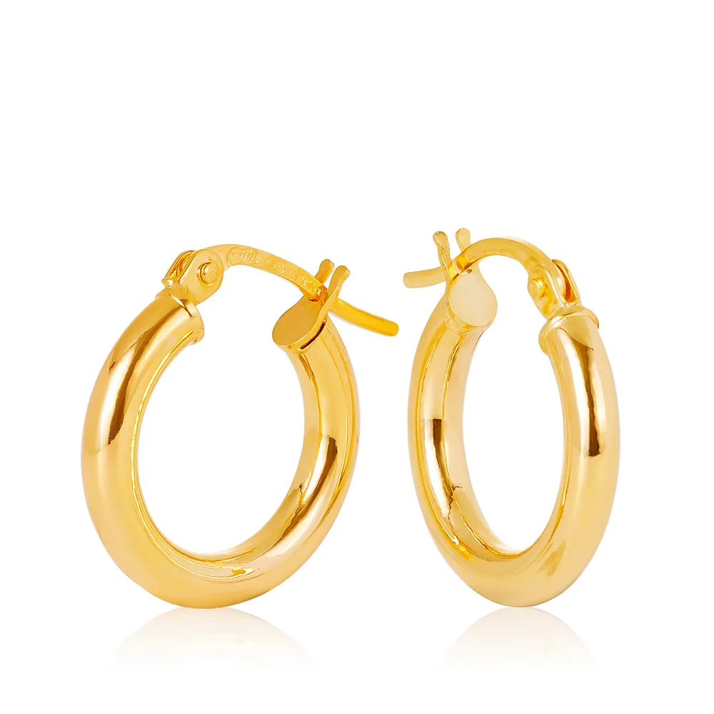 9ct Yellow Gold Celestine Plain 2.5mm Round Tube 10mm Diameter Hoop Earrings