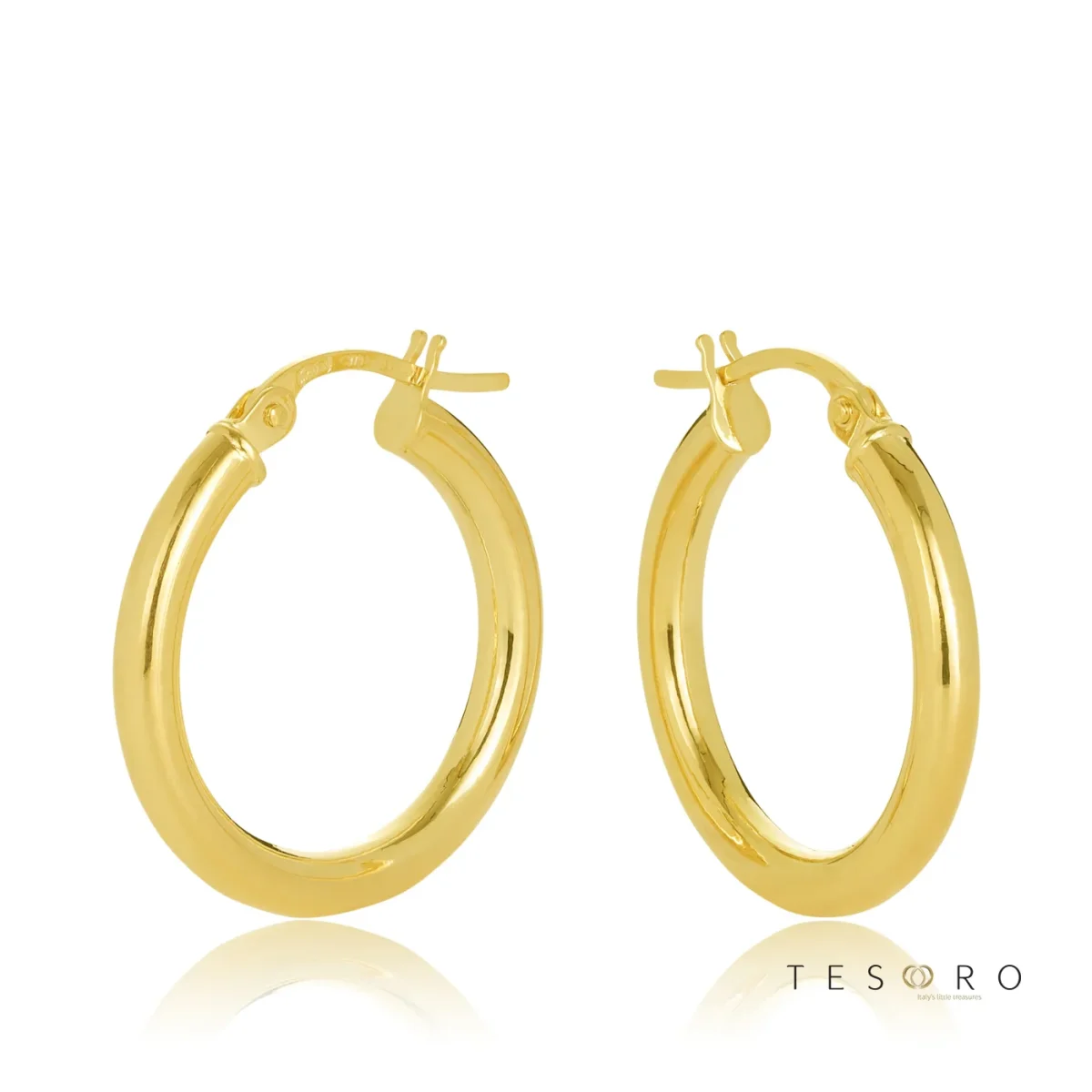 9ct Yellow Gold Celestine Plain 2.5mm Round Tube 15mm Diameter Hoop Earrings