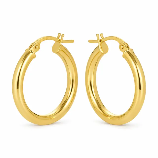 9ct Yellow Gold Celestine Plain 2.5mm Round Tube 15mm Diameter Hoop Earrings