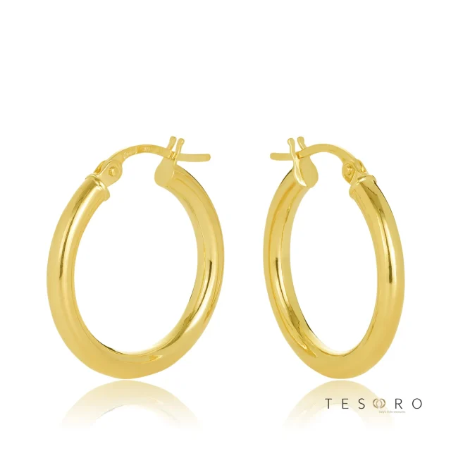 9ct Yellow Gold Celestine Plain 2.5mm Round Tube 15mm Diameter Hoop Earrings