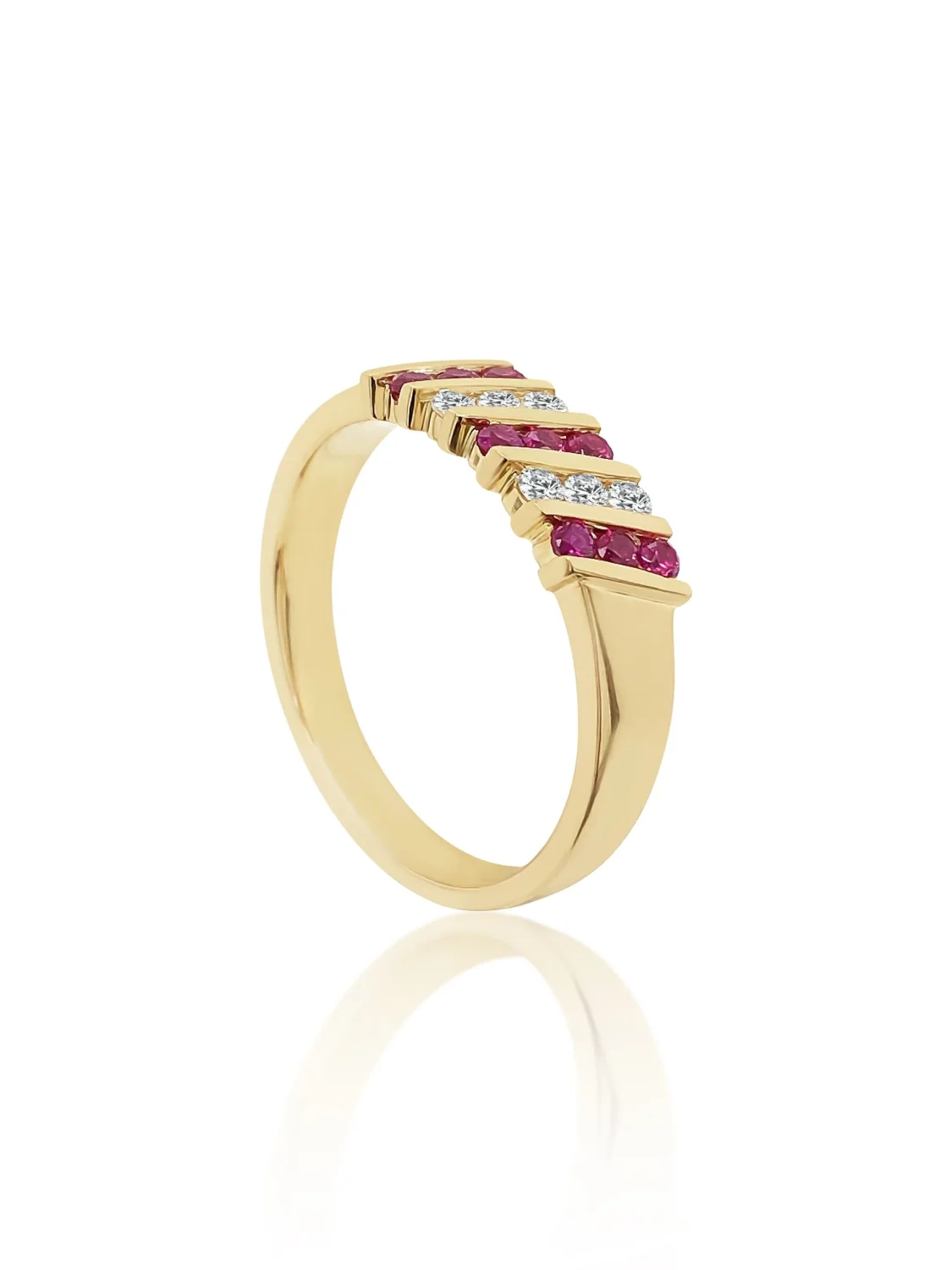 9ct Yellow Gold Channel Set Created Ruby & Cubic Zirconia Ring