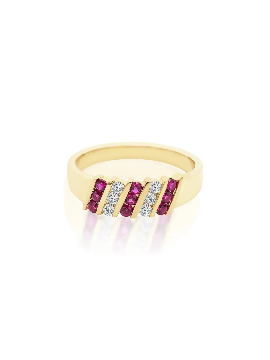 9ct Yellow Gold Channel Set Created Ruby & Cubic Zirconia Ring