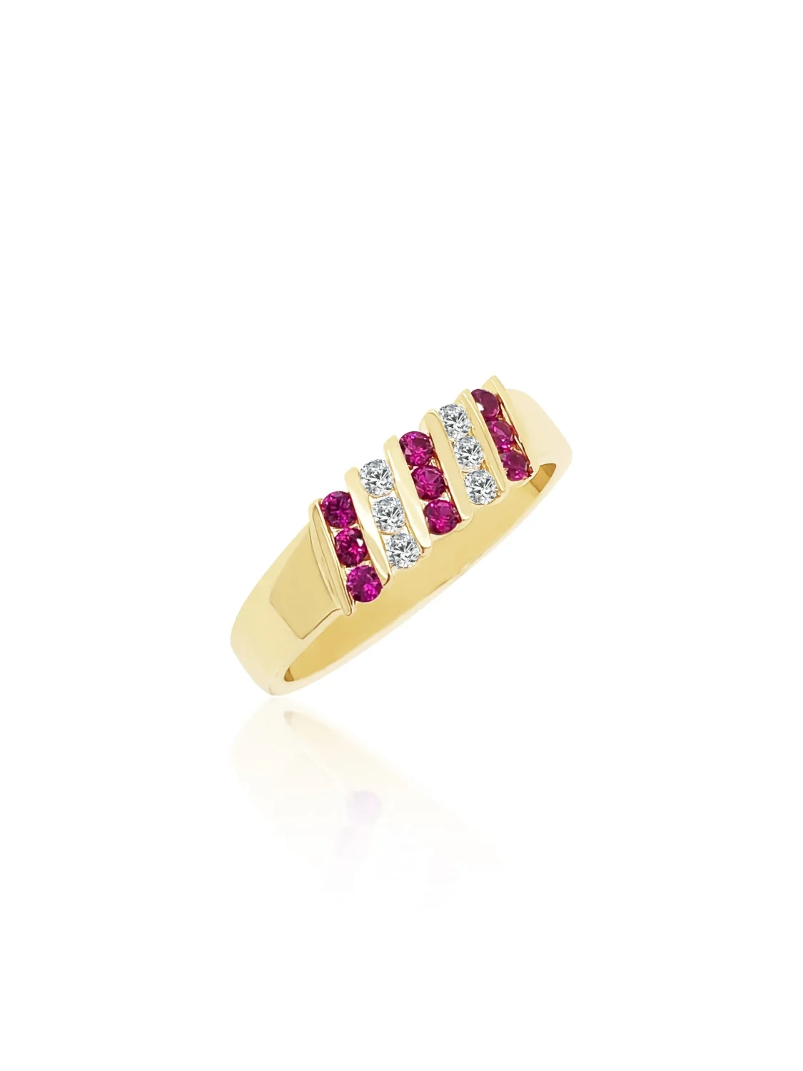 9ct Yellow Gold Channel Set Created Ruby & Cubic Zirconia Ring