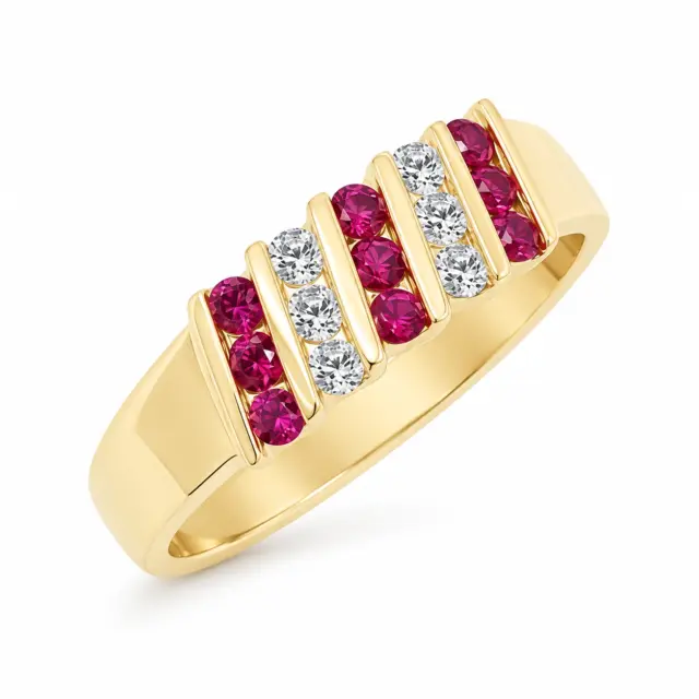 9ct Yellow Gold Channel Set Created Ruby & Cubic Zirconia Ring
