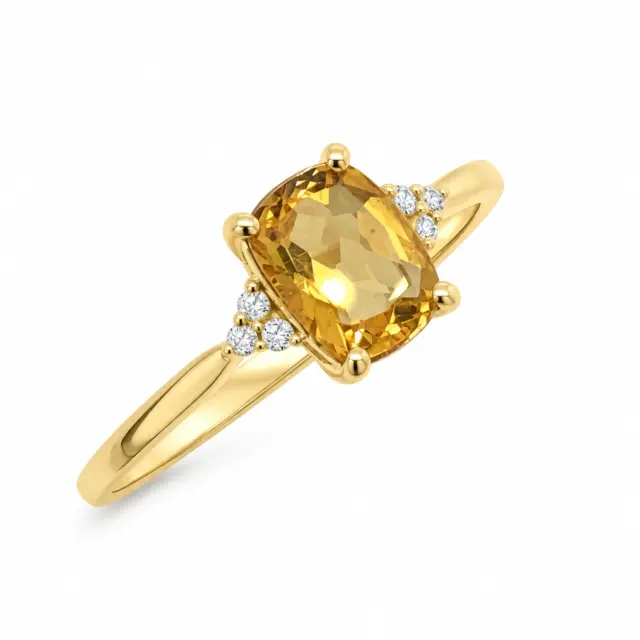 9ct Yellow Gold Citrine & Diamond Ring