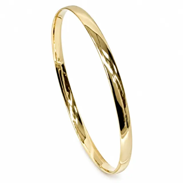 9ct Yellow Gold Classic Half Round 4mm Wide x 65mm Bangle