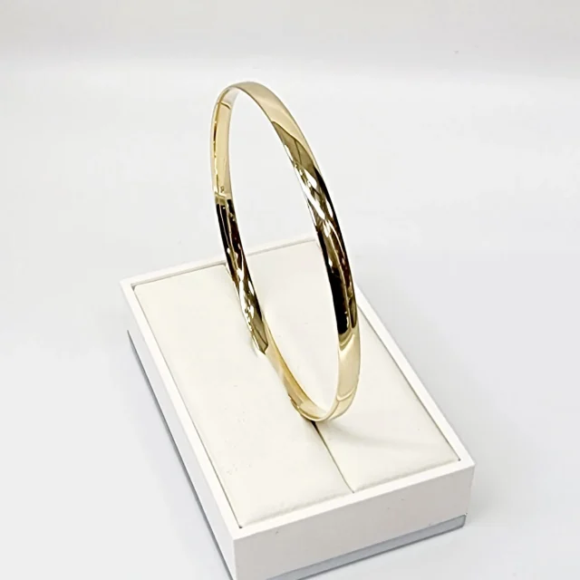 9ct Yellow Gold Classic Half Round 4mm Wide x 65mm Bangle