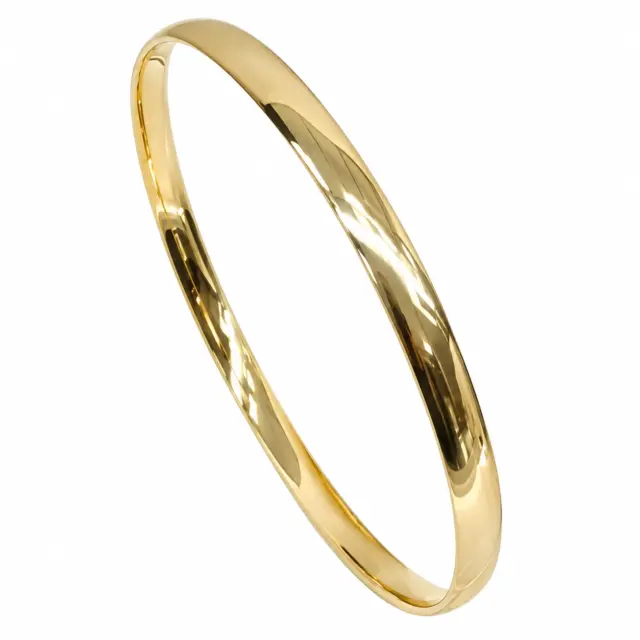 9ct Yellow Gold Classic Half Round 4mm Wide x 69mm Bangle