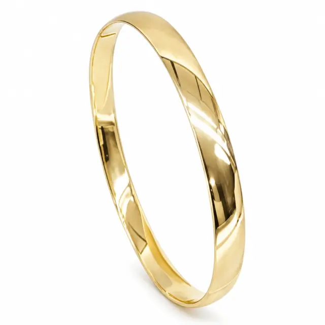 9ct Yellow Gold Classic Half Round 6mm Wide x 67mm Bangle