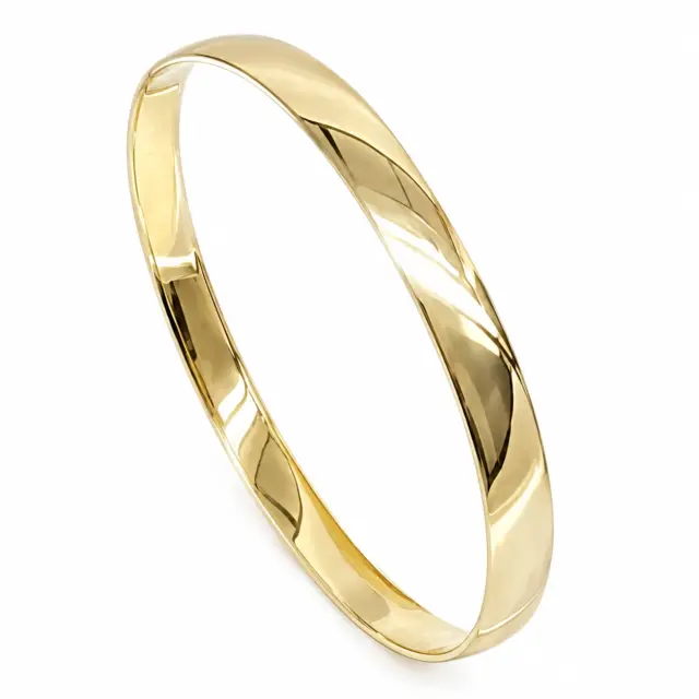9ct Yellow Gold Classic Half Round 6mm Wide x 69mm Bangle