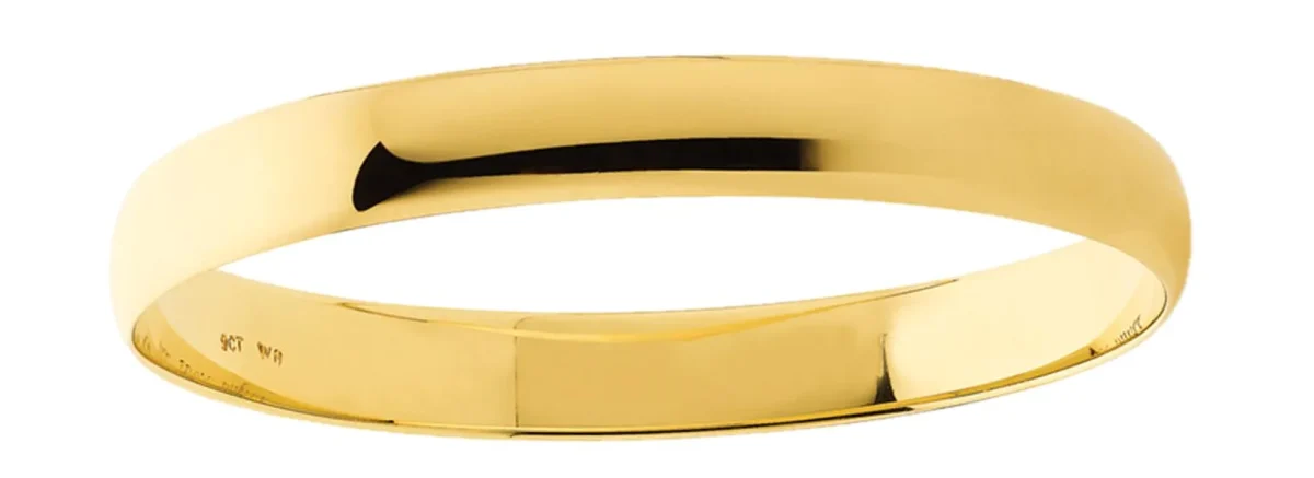 9ct Yellow Gold Classic Half Round 8mm Wide x 65mm Bangle