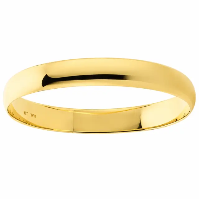9ct Yellow Gold Classic Half Round 8mm Wide x 65mm Bangle