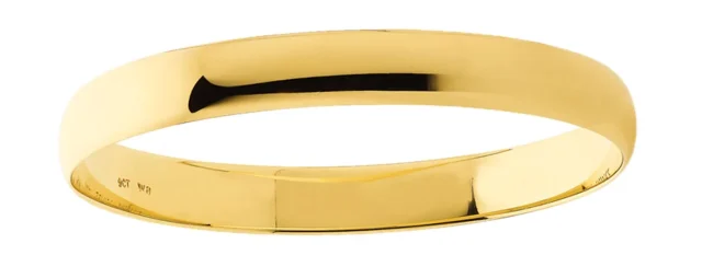 9ct Yellow Gold Classic Half Round 8mm Wide x 65mm Bangle