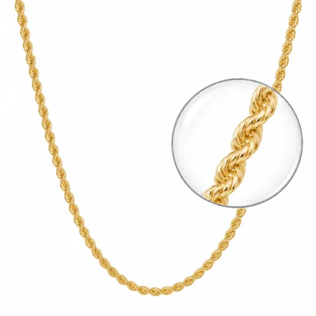 9ct Yellow Gold Classic Hollow 2.7mm Rope Chain 45cm Long
