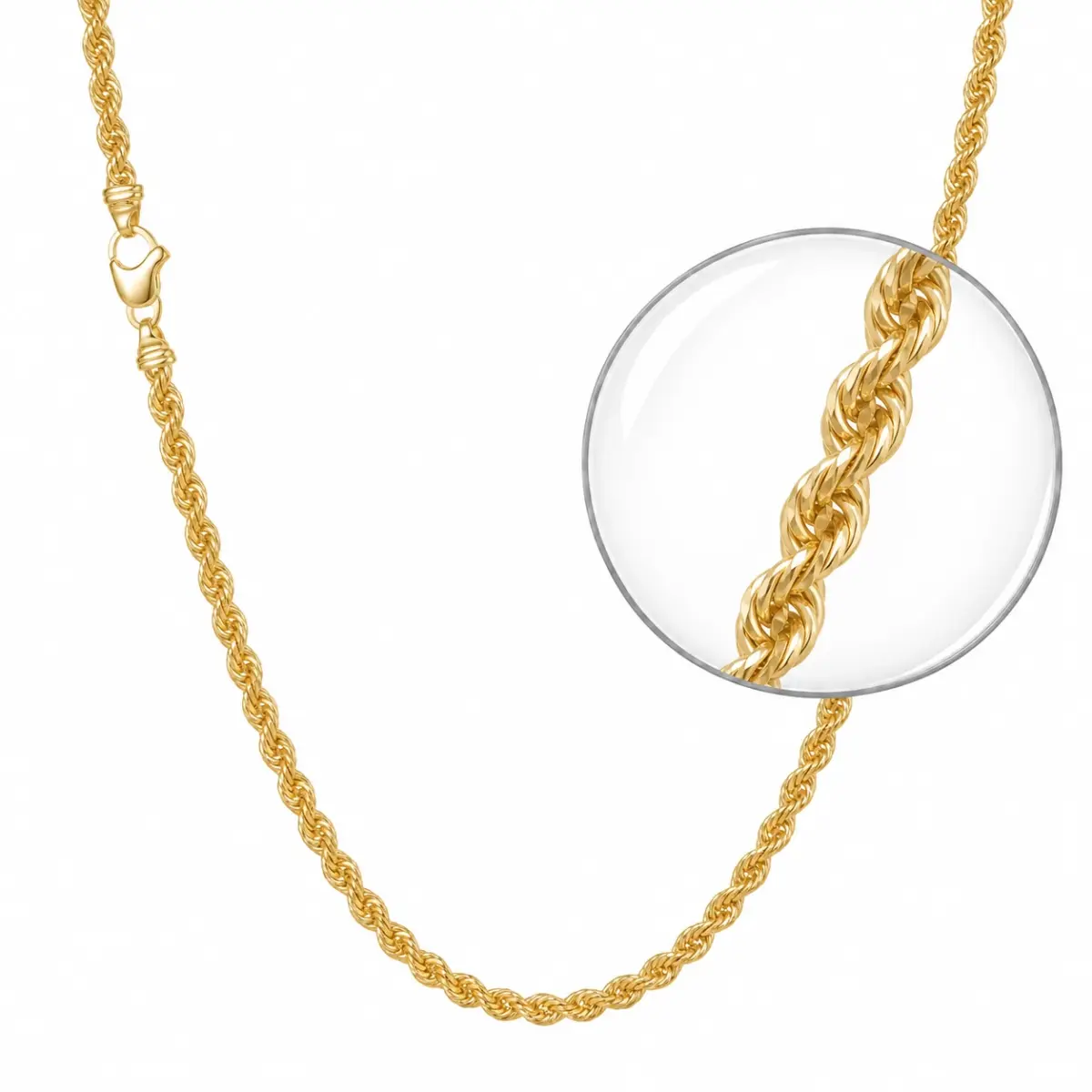 9ct Yellow Gold Classic Hollow Rope Chain 60 Gauge 3.30mm 65cm Long