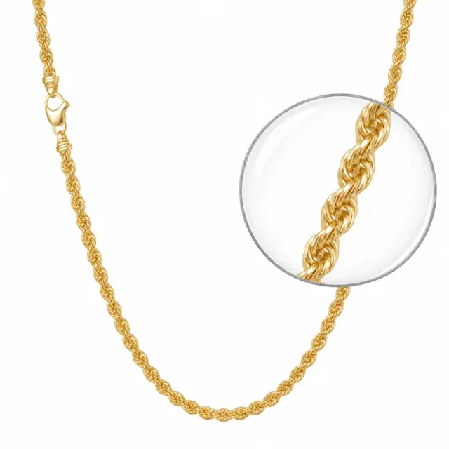 9ct Yellow Gold Classic Hollow Rope Chain 60 Gauge 3.30mm 45cm Long