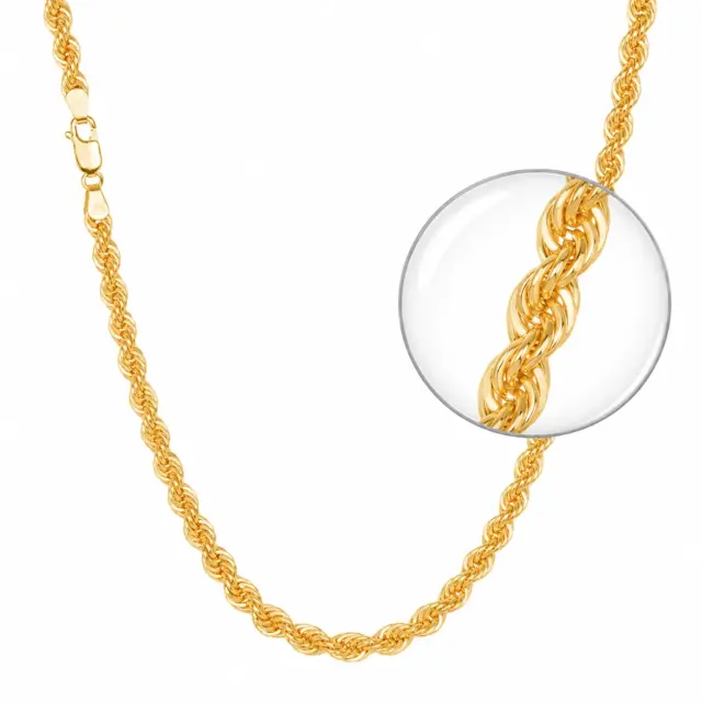 9ct Yellow Gold Classic Hollow Rope Chain 80 Gauge 4.40mm
